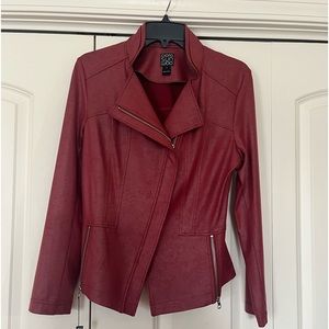 COPY - Clara Sunwoo, liquid leather jacket, color ruby, silver hardware, zips.